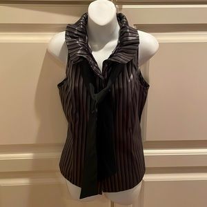 Javier Simorra striped taffeta ruffle collar top sz 8